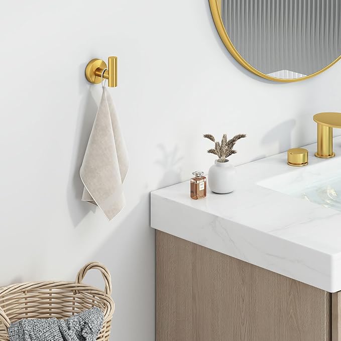 Angle Simple Bathroom Towel Hook, SUS304 Stainless Steel Bath Towel Holder, Robe Hook for Wall, Brassy Gold