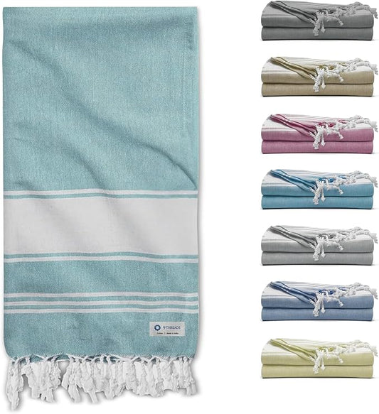 Cotton Turkish Beach Towel with Towels Oversized 36"x72" Pool Absorbent Extra Large Quick Dry Sand Travel Towel (Light Green, 2 Pack)
