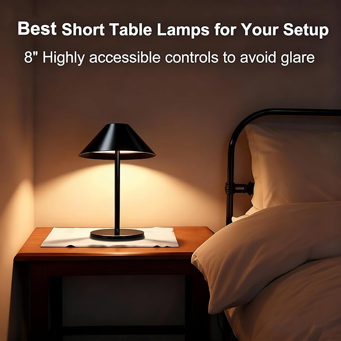 Black Cordless Lamp Set of 2, Rechargeable Battery Table Light Metal Lampshade with Flexible Height Pole, 3 Color Dimmable Bedside Touch Lamp, Portable Wireless Lamp for Reading/Home
