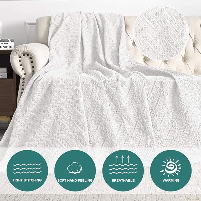 MYSKY HOME White Sofa Covers for 3 Cushion Couch Geometrical Sectional Sofa Couch Cover Living Room Sofa Throws Sofa Slipcovers for Pets, Kids (X-Large, 91" x 118", White)
