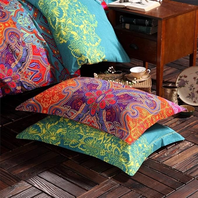 Boho Full Size Comforter Set Soft Chic Boho Comforter Set 3 Pieces Lightweight Exotic Yellow Orange Bohemian Mandala Colorful Retro 1 Boho Comforter and 2 Pillowcases for All Seasons