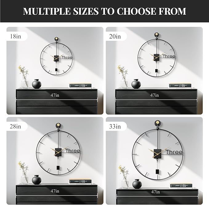 Extra Large Wall Clock 36 inch Battery Operated Wall Clock with Pendulum, Modern Silent Non-Ticking Metal Clock for Living Room Decor, Decorative Hanging Clock for Bedroom, Office, Kitchen, Home