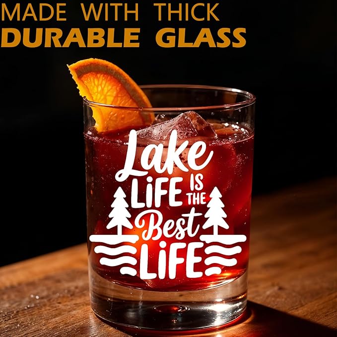 Lake Life Gifts Old Fashioned Whiskey Glasses, Gifts for Lake Lovers, Lakes Life Is The Best 10 oz Rocks Barware Cup for Cocktail Drinks Scotch Bourbon Liquor