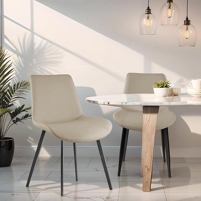 Dining Chairs, Modern PU Leather Dining Room Chair with Sturdy Metal Legs, Upholstered Seat Dinner Chairs Accent Side Chairs for Indoor Kitchen Living Room (Tan, Set of 4)