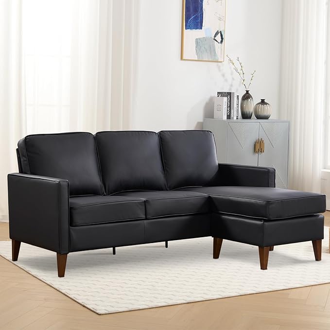 EBELLO Sectional Sofa Couch, L Shaped Couch Faux Leather with Reversible Chaise, Lounge Sofa for Living Room Apartment Small Space, Black