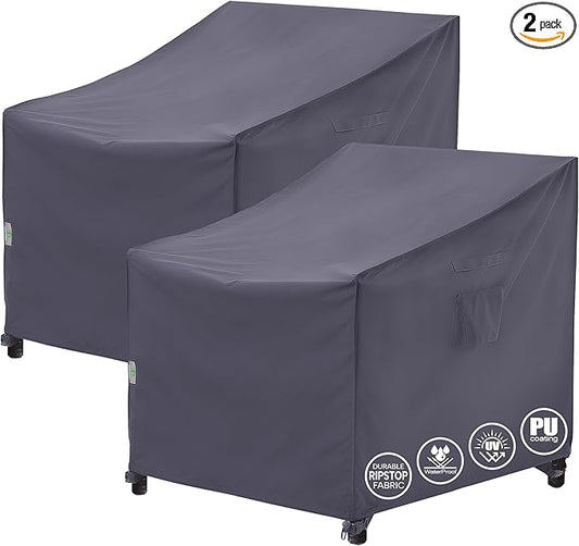 F&J Outdoors Patio Chair Covers Waterproof UV Resistant Heavy Duty Outdoor Lounge Chair Adirondack Chair Cover, Grey, 2Pack, 33" W x 34" D x 32" H