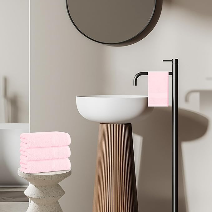 BOUTIQUO Ultra Soft Cotton 6 -Piece Hand Towel Set 16x24 Inch, Ideal for use in Bathroom, Kitchen, Gym, Spa & General Cleaning, Compact & Lightweight Multi Purpose Hand Towels - Pink