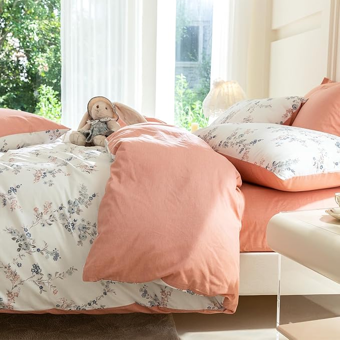 King Comforter Set Floral Soft Cute Floral Bedding Comforter Sets Garden Style Red Flower Print Botanical Flowers Comforter Set King for All Seasons 1 Comforter and 2 Pillowcases