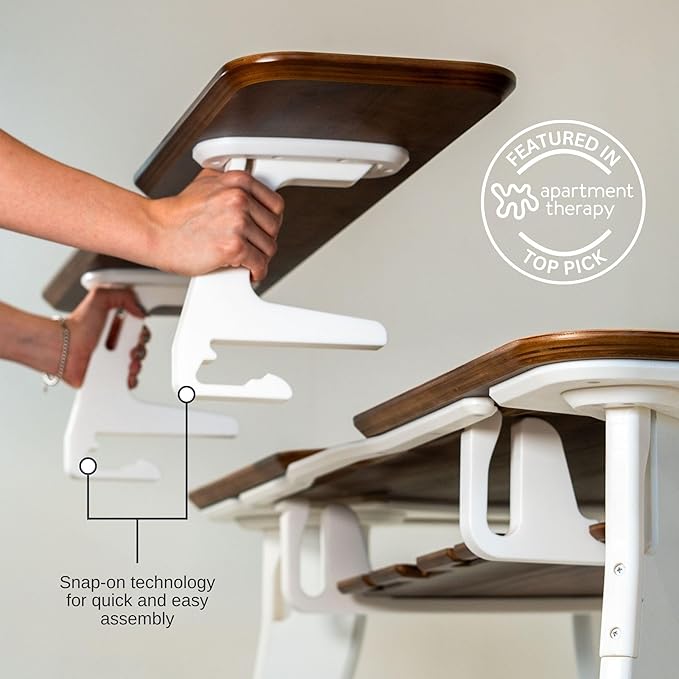 HOEK Modern Collapsible Work from Home Desk Bundle, Durable Laminate Surface, Portable Folding Computer Desk with 47.5" x 23", Easy Tool-Free Assembly, Compact Study and Office Table (Birch/White)