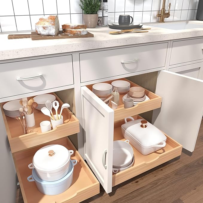Fully Assembled Pull Out Cabinet Drawer, Wood Pull Out Cabinet Organizer, Soft Close Slide Out Pull Out Drawers for Kitchen Cabinets, Fast and Easy DIY Installation, 21”W x 21”D