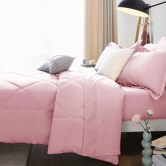 CozyLux King Size Comforter Sets Pink - 7 Pieces Bed in a Bag King, Luxury Soft Bed Set for All Seasons, Bedding Set with Down Alternative Comforter, Sheets, Pillowcases & Shams