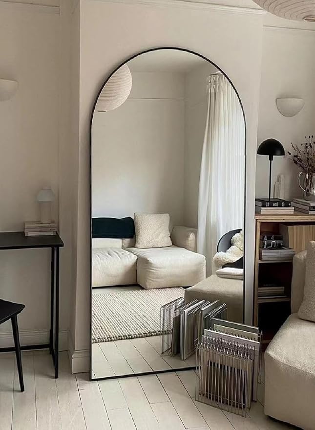 Full Length Mirror, Arched Floor Mirror, 38" x 77" Oversized Full Length Mirror, Freestanding, Full Body Mirror, Arch Mirror Full Length, Wall Mounted Mirror for Bedroom, Black