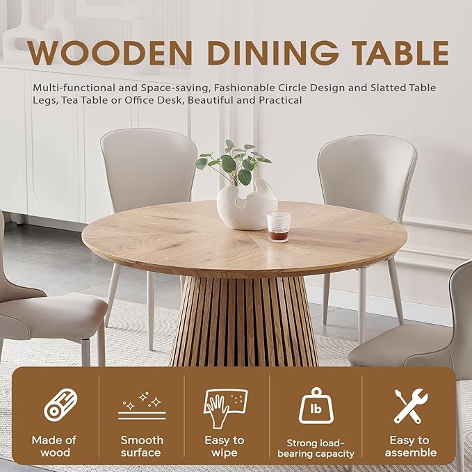 Round Dining Table for 6,Mid-Century Modern Wood Dining Table with Stable Pedestal,47'' Farmhouse Dining Room Table Ideal for Kitchen