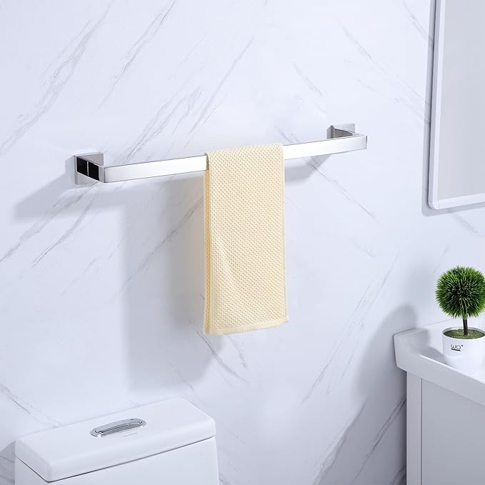 LANC Bath Towel Bars Chrome Polished 2 Pack 24-Inch Bathroom Towel Rail Square Towel Racks Kitchen Towel Holders Stainless Steel Wall Mount Silver Towel Hanger Towel Rods,A8804-6CP