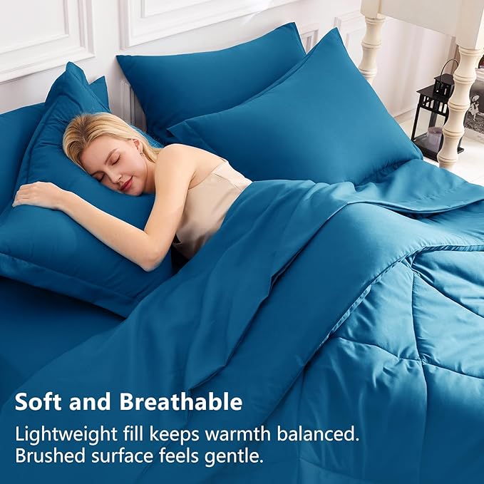 CozyLux King Size Comforter Set Teal - 7 Pieces Bed in a Bag King, Luxury Soft Bed Set for All Seasons, Bedding Set with Down Alternative Comforter, Sheets, Pillowcases & Shams