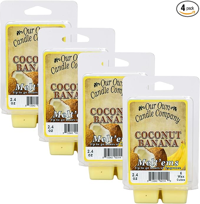 Our Own Candle Company Premium Wax Melt, Coconut Banana, 6 Cubes, 2.4 oz (4 Pack)