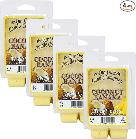 Our Own Candle Company Premium Wax Melt, Coconut Banana, 6 Cubes, 2.4 oz (4 Pack)