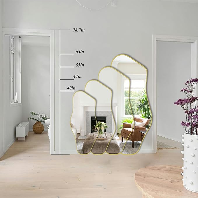 Irregular Wall Mirror, 47"x25" Large Asymmetrical Mirrors with Gold Metal Frame, Cloud Shaped Mirror, Modern Abstract Mirrors for Living Room Bathroom Bedroom Hallway Entryway Fireplace
