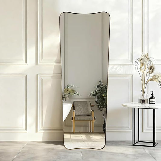 ANDY STAR 24" x 65" Full Length Mirror, Brushed Gold Floor Mirror with Premiun Stainless Steel Thin Frame, Antique Italian Curved Design, Wall Mountable or Leaning for Bedroom, Living Room, Cloakroom