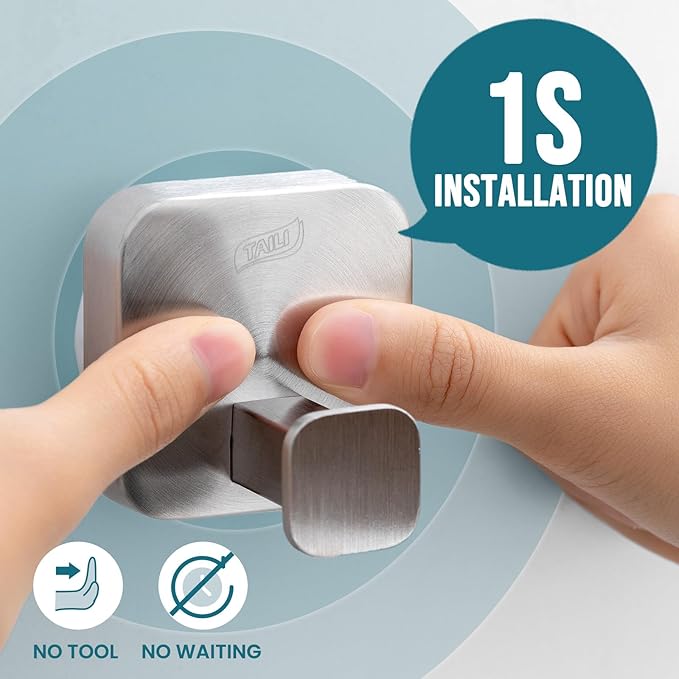 TAILI Thickened 304 Stainless Steel Bathroom Suction Hook for Towel, Loofah, Bathrobe, Patented Strong Suction Cup Holder, Damage-free Hanging Glass Shower Wall Hook, Hold Up to 11 Lbs, 2 Pack, Silver