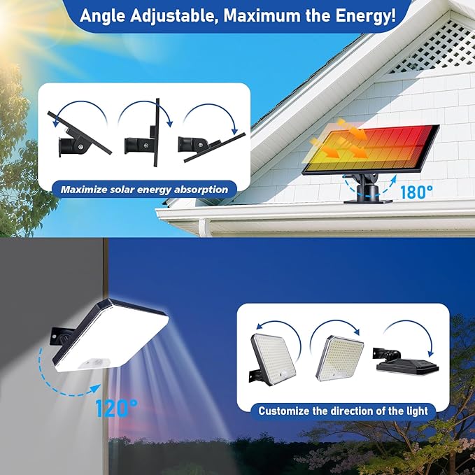 Solar Flood Lights Outdoor, 226 LEDs Flood Lights Motion Sensor, Dusk to Dawn Solar Outdoor Lighting with 3 Modes, Remote Control Outside Security Porch Lights for Garage Patio Yard (2 Pack)