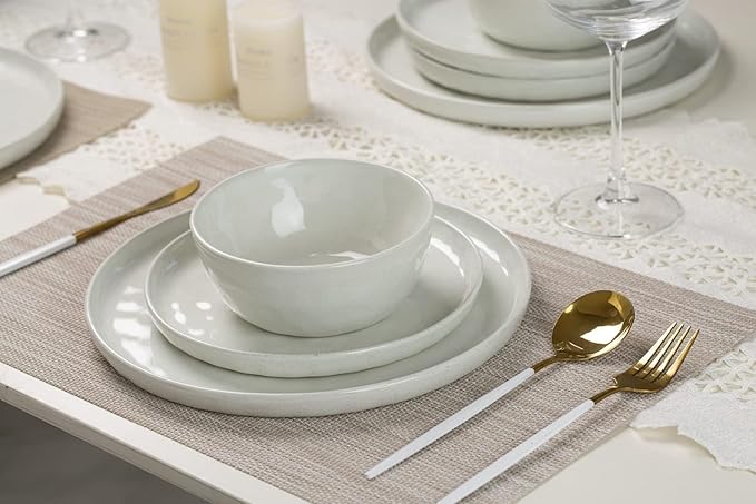 Famiware Mars Plates and Bowls Sets, 24 Pieces Dinnerware Sets, Dishes Set for 8, White