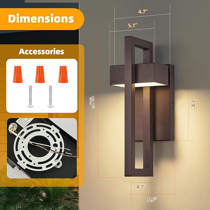tewei Modern LED Outdoor Wall Sconce Brown Outdoor Lights for House, 13.7'' LED Exterior Lighting Fixtures Outside Wall Mount Lights for Front Porch Hallway, Warm White 3000K, 1 Pack