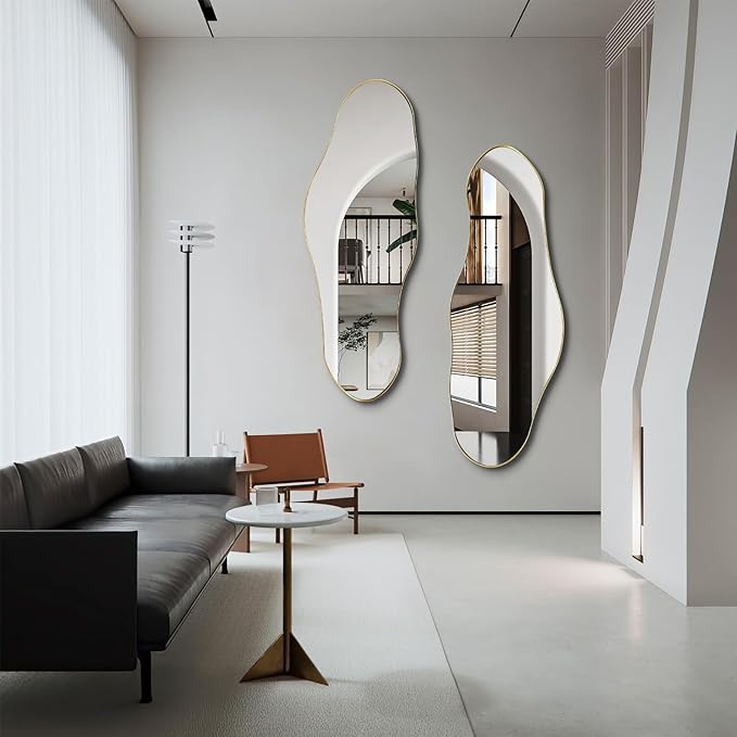 Irregular Mirror Full Length, 63"x22.5" Asymmetrical Wall Mirrors with Gold Metal Frame, Large Modern Abstract Unique Shaped Mirror for Living Room Bathroom Bedroom Hallway Entryway