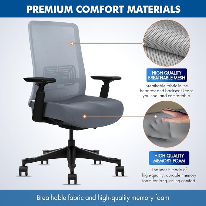 Mesh Office Chair – Ergonomic Office Chair with Lumbar Support, Adjustable 3D Arms & Soft Seat – Holds Up to 330lbs (Black)