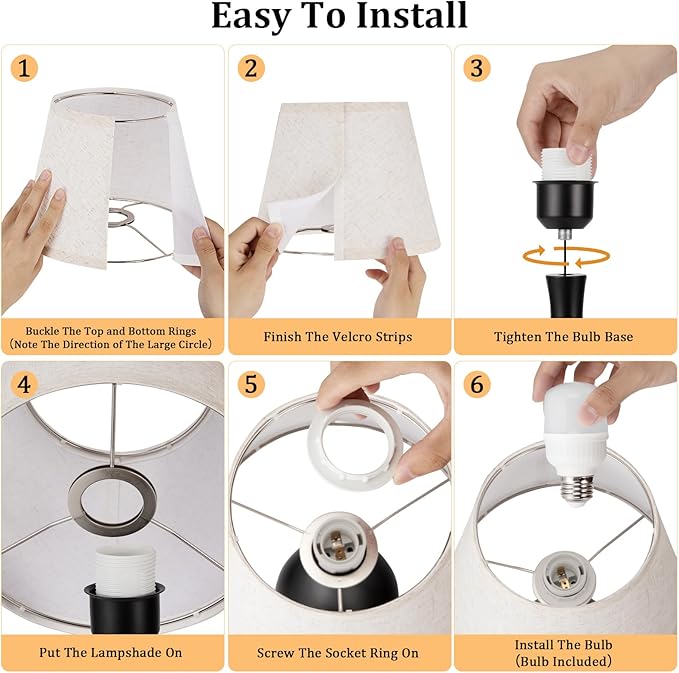 Seealle Touch Table Lamps for Nightstand Set of 2, 3-Way Dimmable Small Bedroom Lamps for Night Stands, Black Bedside Lamps for Living Room, Kids Room, End Table(LED Bulbs Included)