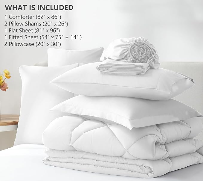 CozyLux Full Size Comforter Sets White - 7 Pieces Bed in a Bag Full, Luxury Soft Bed Set for All Seasons, Bedding Set with Down Alternative Comforter, Sheets, Pillowcases & Shams