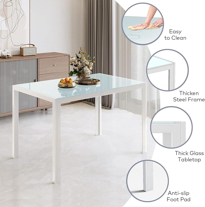 Gizoon Glass Dining Table Sets for 6, 7 Piece Kitchen Table and Chairs Set for 6 Person, PU Leather Modern Dining Room Sets for Home, Kitchen, Living Room