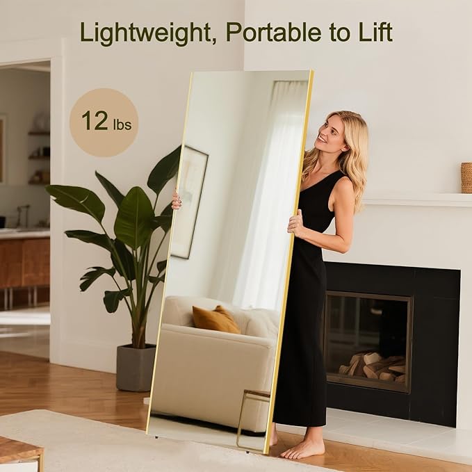 76"x34" Full Length Mirror with Stand, Shatterproof Lightweight Glassless Floor Mirror for Living Room Cloakroom Bedroom Kids Room Boutique Dorm Store, Child & Pet Friendly (Gold)