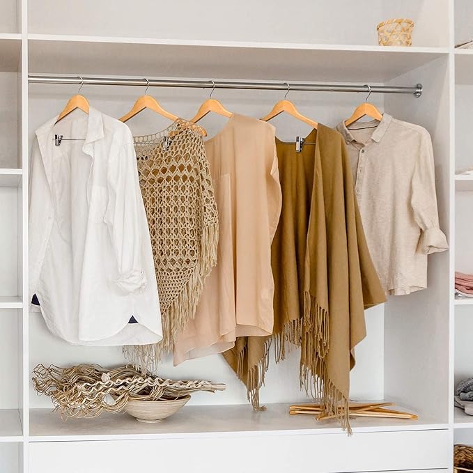 HOUSE DAY Wooden Hangers with Clips 48 Pack,Wooden Suit Hangers Skirt Hangers Solid Wood Pants Hangers Natural Smooth Finish Wood Hangers with Durable Metal Clips for Blouse, Dress, Coat, Jacket