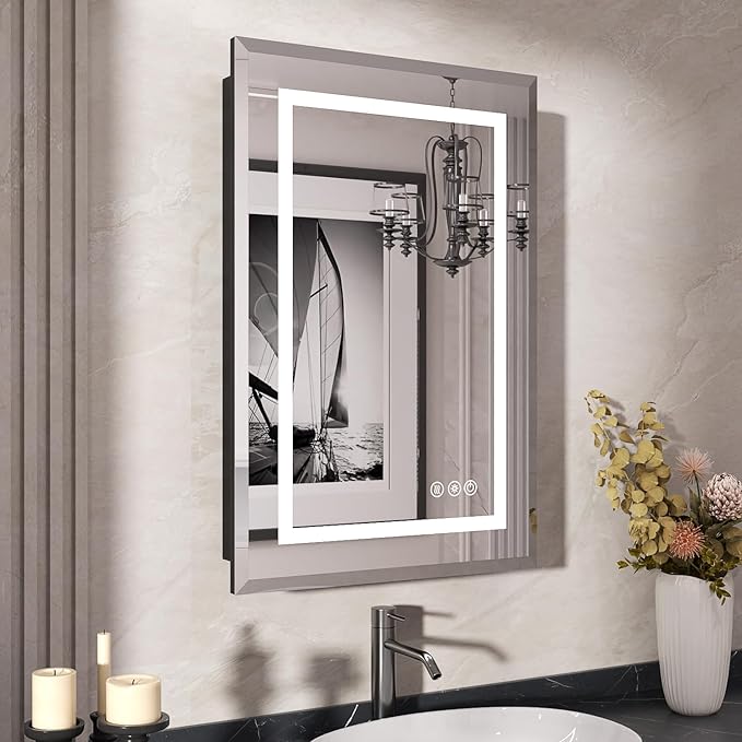20X30 Inch Recessed Lighted Medicine Cabinet with Mirror, Adjustable 3-Color LED Mirrored Medicine Cabinet with Brightness Dimming, Defogger, Bathroom Mirror with Storage