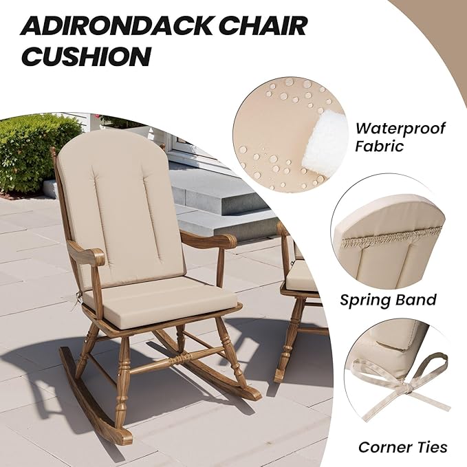 Crestlive Products Adirondack Chair Cushion Outdoor Rocking Chair Cushion Water Resistant 50x20 Inch High Back Patio Replacement Cushions, Beige