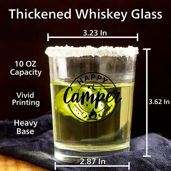 Camper Gifts Whiskey Glasses 10 oz RV for Cabin Lake House Campsite, Camping Gifts, Camping Old Fashioned Rocks Glasses Cup for Women Men Drinking Scotch Bourbon Liquor