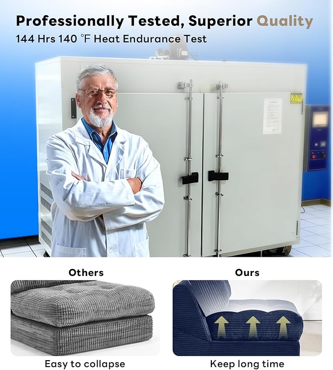 Tbfit Folding Sofa Bed, Convertible Sleeper Chair with Large Pillow, Corduroy Folding Couch Bed, Portable & Foldable Mattress Boneless Floor Sofa for Living Room, Bedroom, Office, Blue, Single