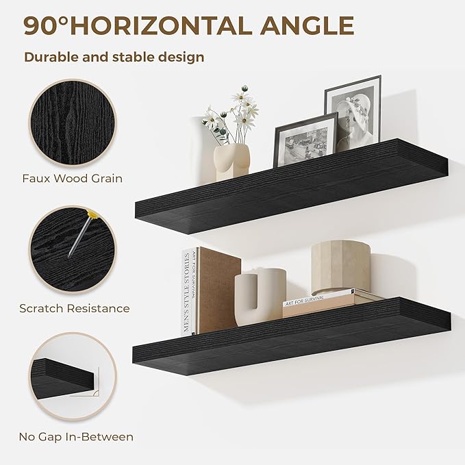 Dreamland 55 Inches Floating Shelves for Wall, 9.3" Deep Long Floating Shelves Set of 1, Large Display & Storage Shelf, Wall Shelf for Bathroom Bedroom Living Room Kitchen Office, Black