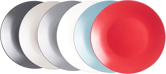 Colors Life 18pc Dinner Set，Very Cool - 6 Assorted Colors Cool Beige, Cool Grey, Light Grey, Frost Red,Turquoise and White