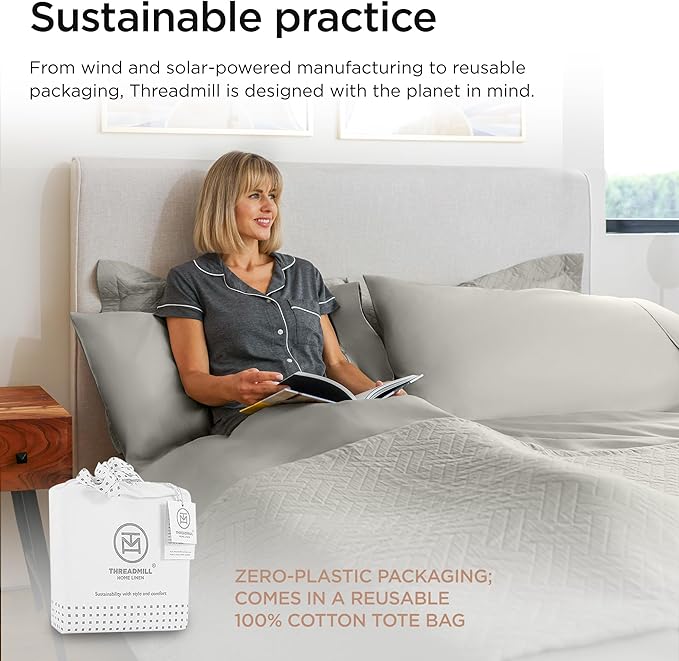 Threadmill Luxury 800 Thread Count Full Size 100% Cotton Sheets - Moonrock Grey Sateen Weave Bed-Sheets, Better Than Egyptian Cotton, 4 Pc Solid Bed Set, Fits 16" Deep Pocket