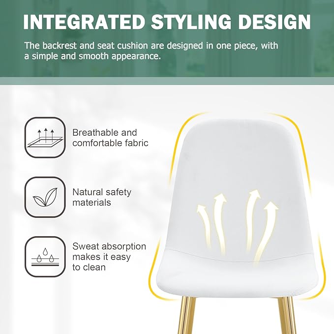 Dining Chairs Set of 4,Luxury Modern Kitchen Dining Room Chairs with Metal Golden Leg and Linen Material High Resilience for Dining Room,Restaurant,Living Room, Bedroom, (White)