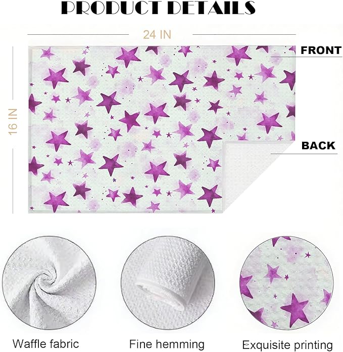 Watercolor Star Hand Towel, Star Waffle Towels, Nursery & Bathroom Hand Towel, 16x24 Inch Purple Dish Tea Towel Decor for Kitchen & Nursery & Bathroom, Gift for Friends & Homeowners.