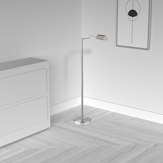 Dainolite 9W Swing Arm Floor, Satin Nickel Finish, Standing Dimmable 50 Inch LED Floor Lamp for Home Decor, Bedroom, Living Room, or Office, Great for Reading, Ambient Lighting, and More