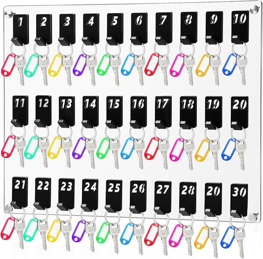Acrylic Key Board with 30 No. Hooks Wall Mount Key Rack Holder Hanger Storage Collection for School, Garage, Car Dealer, Office, Hotel, Real Estate(Transparent)