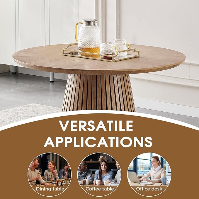 Round Dining Table for 6,Mid-Century Modern Wood Dining Table with Stable Pedestal,47'' Farmhouse Dining Room Table Ideal for Kitchen