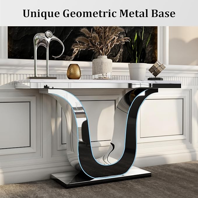Silver Console Table, White and Silver Living Room Sofa Table, 50" Modern Console Table for Entryway, Living Room, Office, Foyer, Front Hall, Hallway