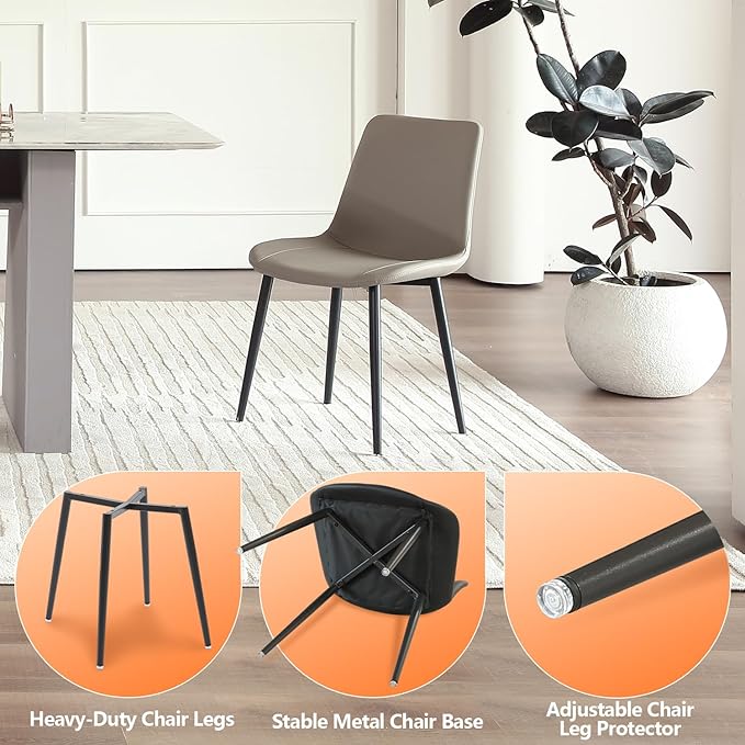 Leather Dining Chairs Set of 6, Mid Century Modern Faux Leather Kitchen & Dining Room Chairs, Comfortable Dinner Chair Kitchen Chair for Restaurant Living Room, Cafe, Home (6, Young Colt)