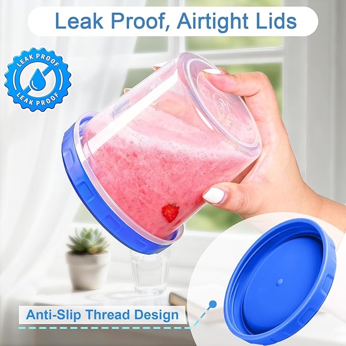 6 Pcs 16 oz Plastic Deli Containers with Screw Lids, Freezer Storage Containers Reusable 2 Cup Food Storage Container with Pen & Brush for Snack Salad Fruit, Microwave & Dishwasher Safe