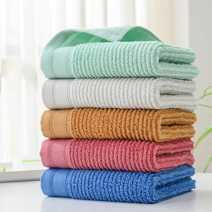 YiLUOMO Super Soft Mustard Orange Hand Towel Set of 2 Ribbed Striped Pattern 100% Cotton Absorbent Decorative Towel for Bathroom 13 x 29 Inch